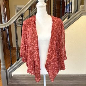 ⭐️Forever 21 Burnt Orange W/ White Polka Dots 3/4 Sleeve Flowy Cardigan Size S